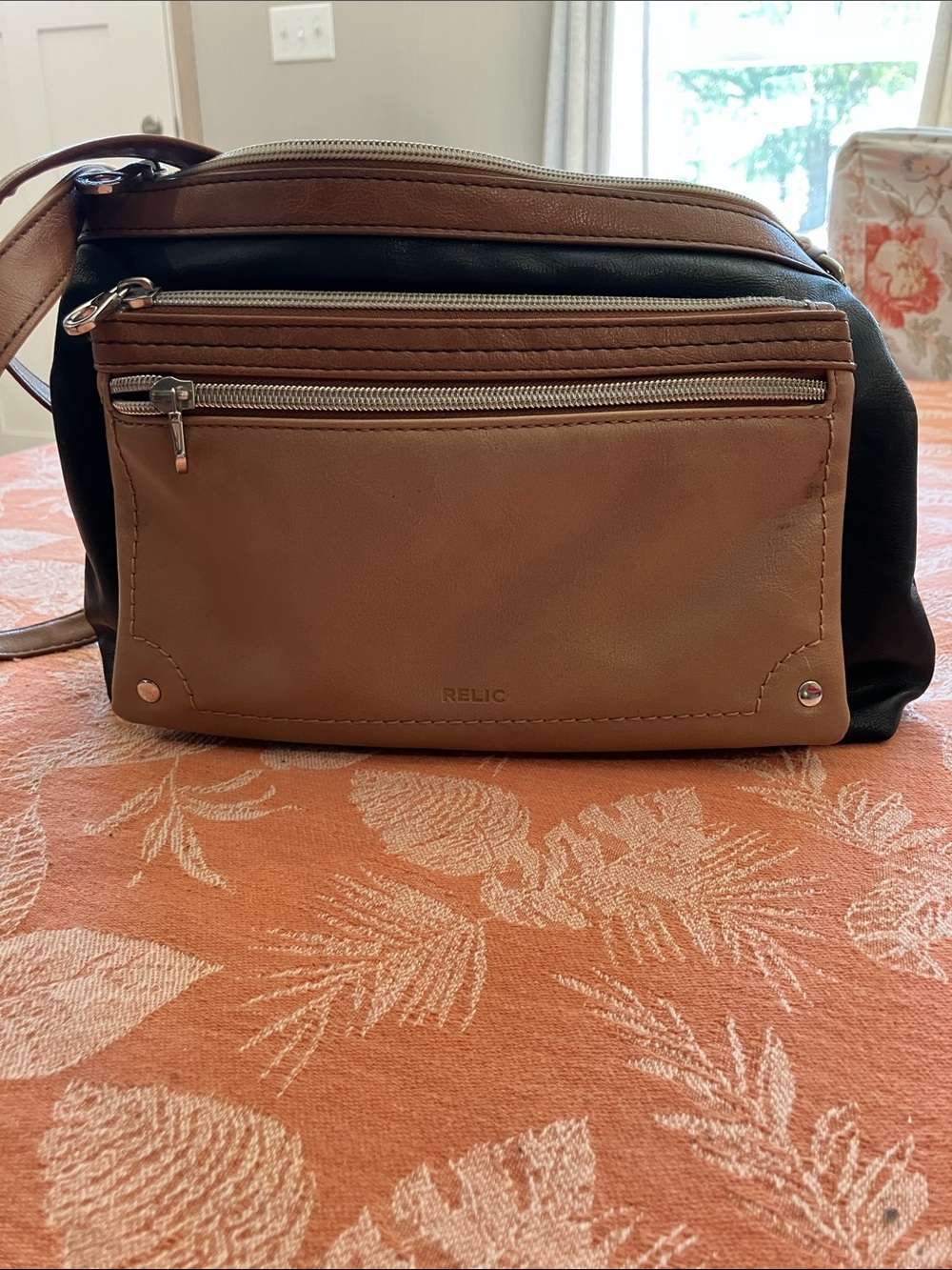 Relic Two-Tone Brown and Black Messenger Crossbody